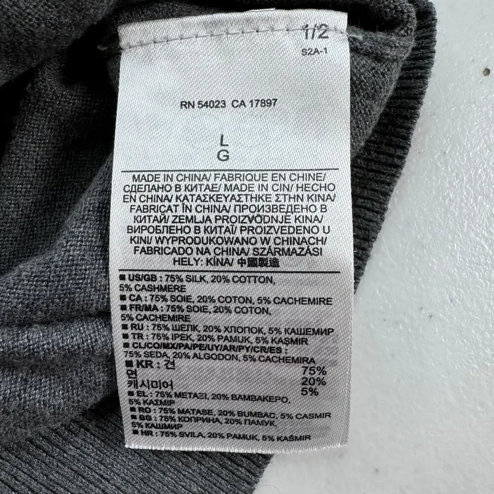 Banana Republic‎ Silk Cashmere V Neck Sweater Men's Large Gray Classic Luxury